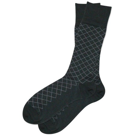 Hunter Green Dress Socks with Windowpane Checks