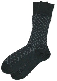 Hunter Green Dress Socks with Windowpane Checks