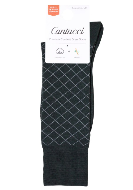 Hunter Green Dress Socks with Windowpane Checks