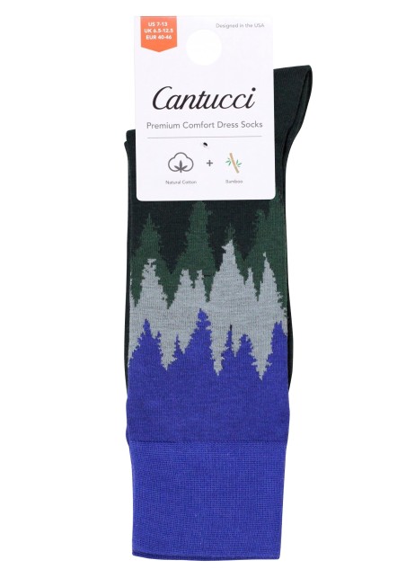 Navy Socks with Pine and Fir Forest Design