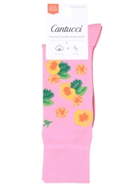 Peach Pink Socks with Tropical Flowers