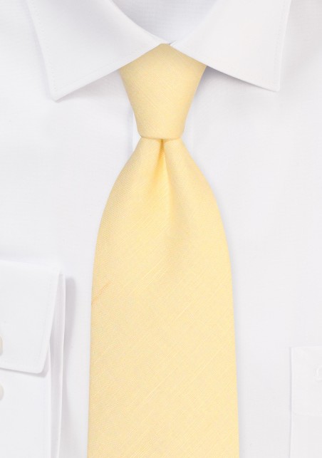 Lemon Sorbet Yellow Linen Necktie in XL Length