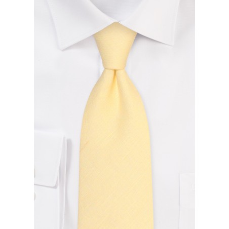 Lemon Sorbet Yellow Linen Necktie in XL Length