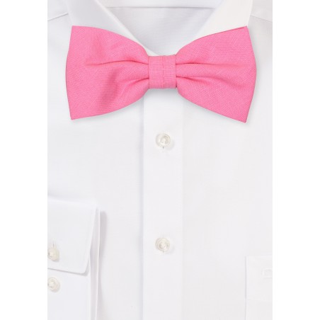 Bon Bon Pink Linen Bowtie in Pre-tied Style
