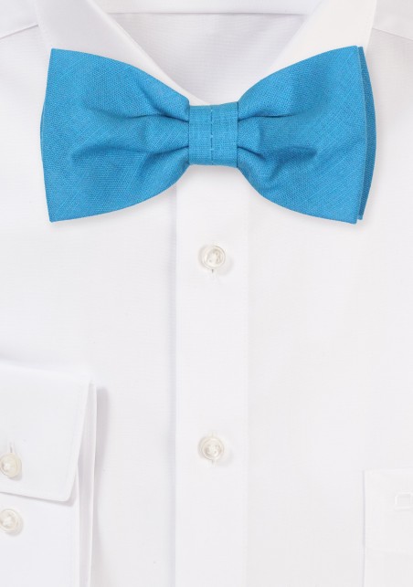 Teal Linen Bow Tie | Mens Pre-tied Bow Tie in Teal Blue