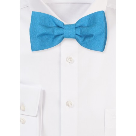 Teal Linen Bow Tie | Mens Pre-tied Bow Tie in Teal Blue