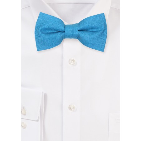 Teal Bow Tie in Linen Fabric For Boys ages 2-10