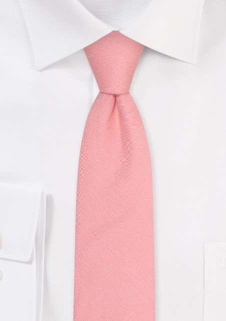 Skinny Linen Tie in Rosette | Mens Tie in Rosette Pink in Slim Cut Linen