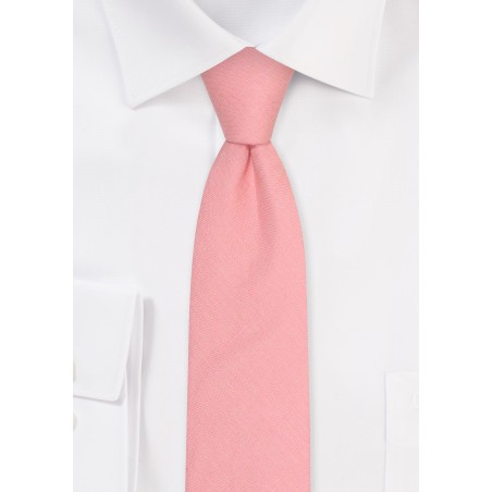 Skinny Linen Tie in Rosette | Mens Tie in Rosette Pink in Slim Cut Linen