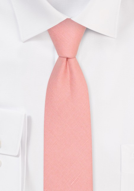 Champagne Rose Skinny Linen Tie | Slim Cut Wedding Tie in Champagne Rose