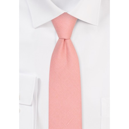 Champagne Rose Skinny Linen Tie | Slim Cut Wedding Tie in Champagne Rose