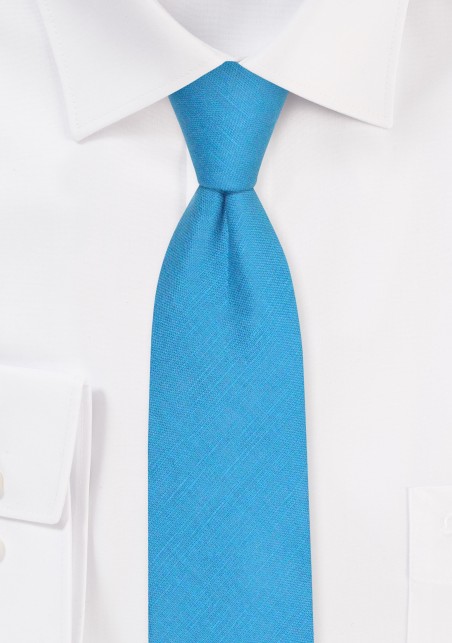 Teal Linen Tie in Skinny Width | Teal Blue Skinny Necktie in Linen