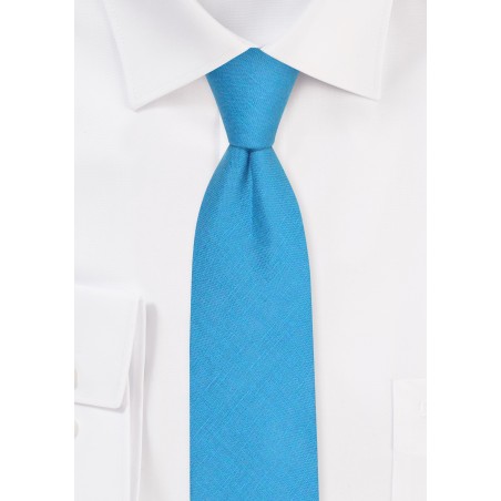 Teal Linen Tie in Skinny Width | Teal Blue Skinny Necktie in Linen
