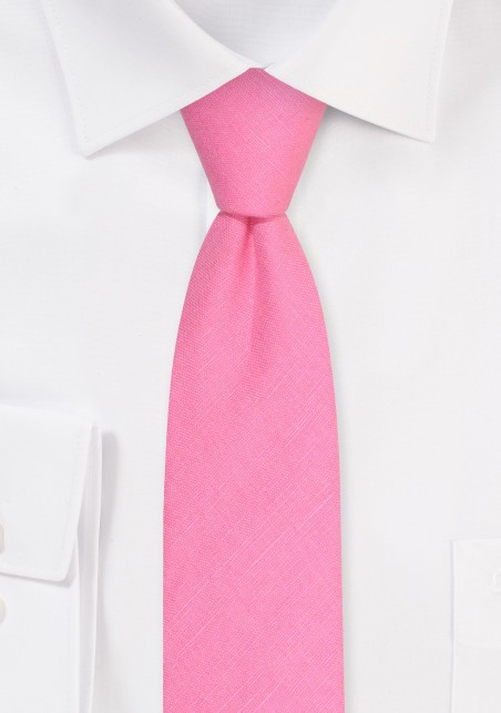 Skinny Linen Tie in Bon Bon | Bon Bon Pink Colored Mens Necktie