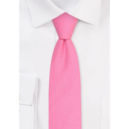 Skinny Linen Tie in Bon Bon | Bon Bon Pink Colored Mens Necktie