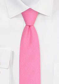 Skinny Linen Tie in Bon Bon | Bon Bon Pink Colored Mens Necktie