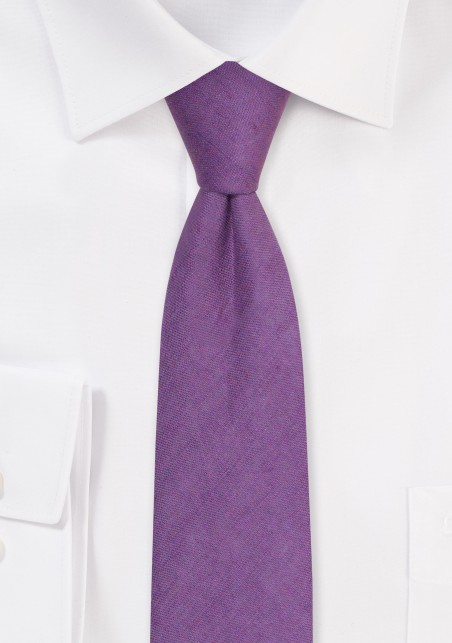 Skinny Linen Necktie in Plum Purple