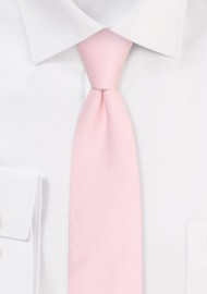 Skinny Linen Tie in Petal | Slim Cut Mens Tie in Linen in Petal Pink