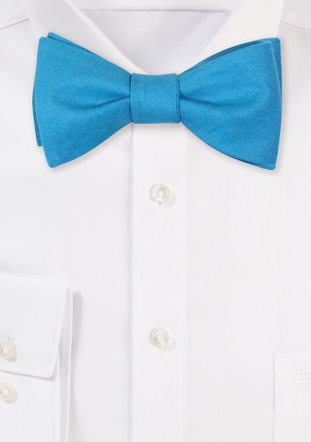 Teal Colored Linen Bow Tie in Self-Tie