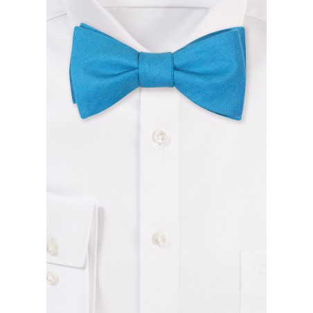 Teal Colored Linen Bow Tie in Self-Tie