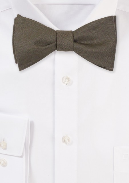 Martini Olive Color Linen Bow Tie in Self-tie Cut