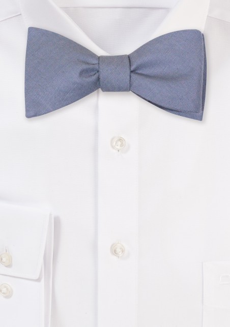 Dusty Blue Colored Linen Bow Tie Self-Tied