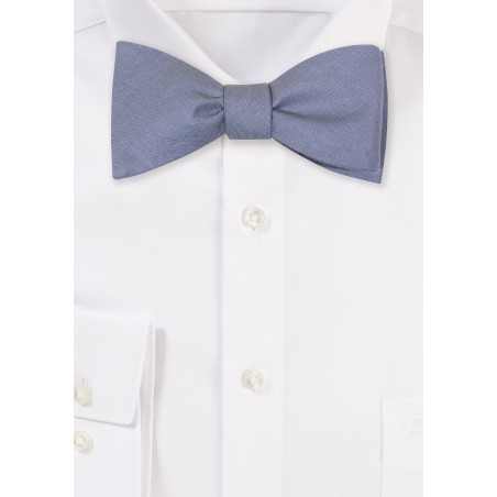 Dusty Blue Colored Linen Bow Tie Self-Tied