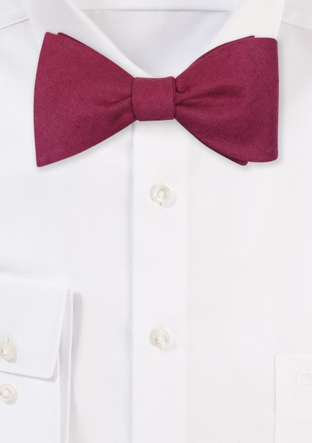 Wine Red Linen Bowtie in Self Tie