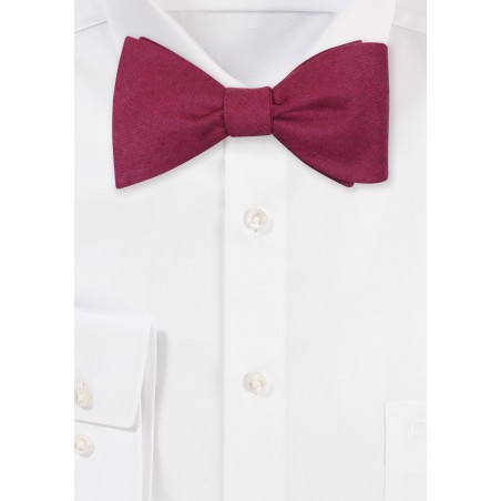 Wine Red Linen Bowtie in Self Tie