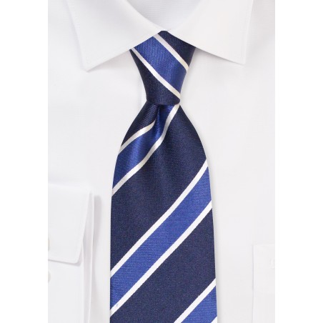Woven Silk Necktie with Stripes | Striped Necktie in Navy blue and Royal in Pure Silk