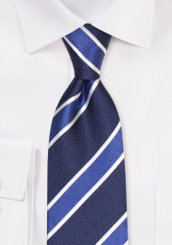 Woven Silk Necktie with Stripes | Striped Necktie in Navy blue and Royal in Pure Silk