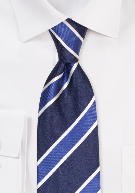 XL Silk Necktie with Stripes | Extra Long Necktie in Navy blue and Royal in Pure Silk