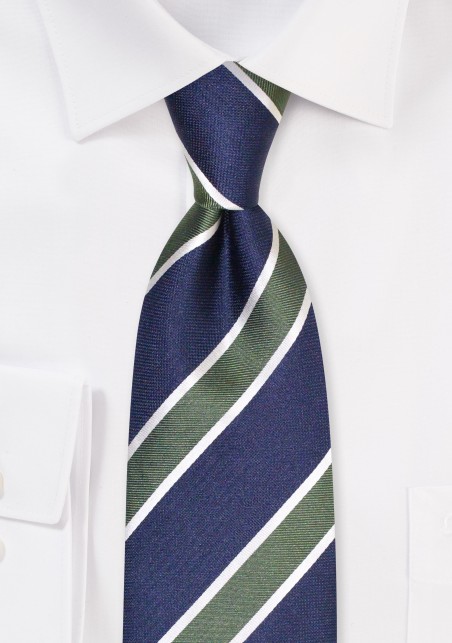 Extra Long Tie in Navy and Sage | Classic Striped XL Tie in navy and Sage Green