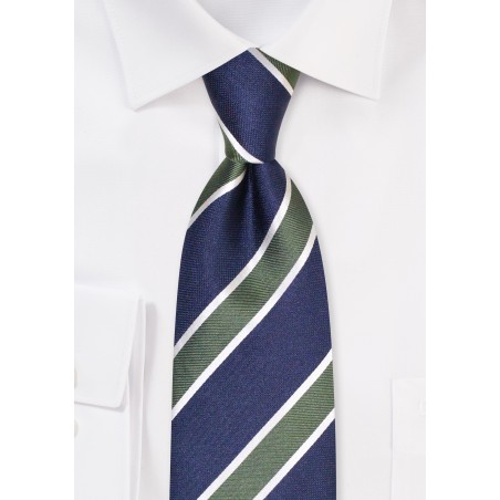 Extra Long Tie in Navy and Sage | Classic Striped XL Tie in navy and Sage Green