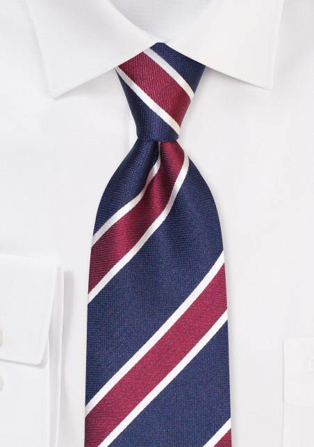 Woven Silk Necktie in Blue and Wine | Striped Necktie in Navy and Wine Red