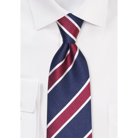 Woven Silk Necktie in Blue and Wine | Striped Necktie in Navy and Wine Red
