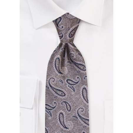 Shiny Silver Gray Paisley Tie | 100% Woven Paisley Tie in Silver and Gray