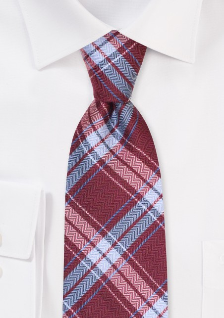 Tartan Check Silk Tie | Tartan Tie in Wine Red and Sky Blue