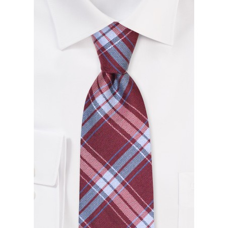 Tartan Check Silk Tie | Tartan Tie in Wine Red and Sky Blue