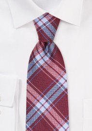 Tartan Check Silk Tie | Tartan Tie in Wine Red and Sky Blue
