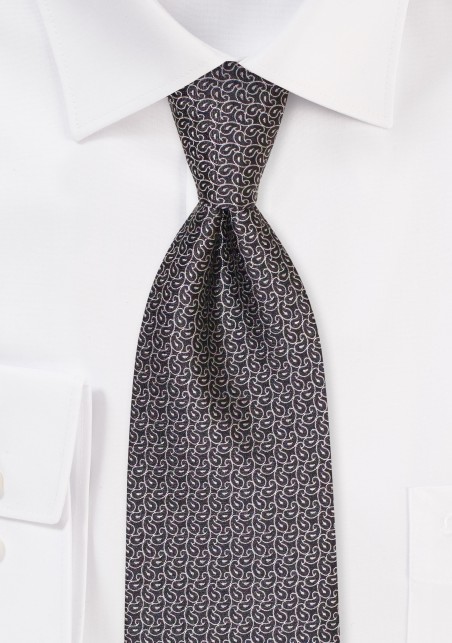 Black Paisley Tie | Black Silk Tie with Tiny Silver Paisley Design