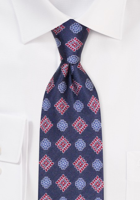 Extra Long Mens Tie in Navy | Designer Silk Tie in XL Length