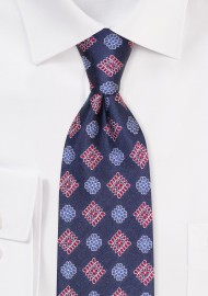 Extra Long Mens Tie in Navy | Designer Silk Tie in XL Length