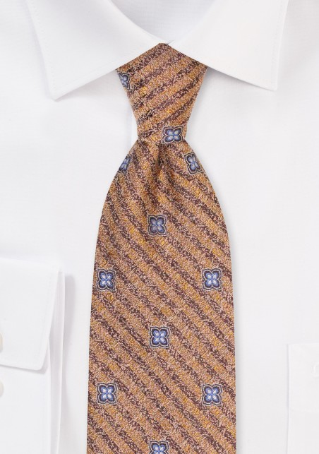 Vintage Marigold Colored Silk Tie | Stripe and Floral Silk Tie in Vintage Gold