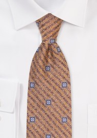 Vintage Marigold Colored Silk Tie | Stripe and Floral Silk Tie in Vintage Gold