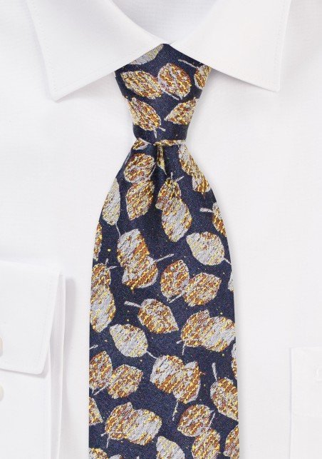 Vintage Silk Tie | Retro Silk Tie in Gold and Brown Autumn Leaves