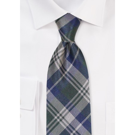 Midnight and Forest Green Tartan Check Tie in Silk | Tartan Plaid Tie