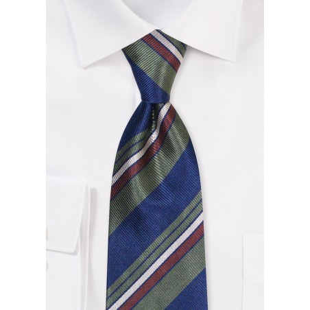 Navy and Moss Green Striped Repp Tie in Silk