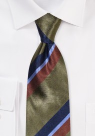 Olive, Brown, and Blue Repp Striped Silk Tie