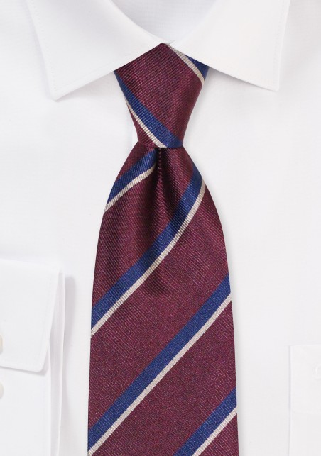 British Regimental Tie | Regimental Stripe Silk Tie in Burgundy, Navy, Golden